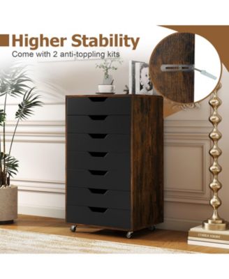 Seven Drawer Wooden Storage Dresser with Lockable Wheels