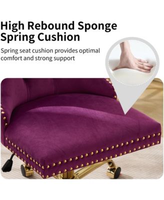 Velvet Upholstered Office Chair, Tufted Button Desk Chair, Adjustable Swivel Computer Chair with Metal Base, Nailhead for Home Office