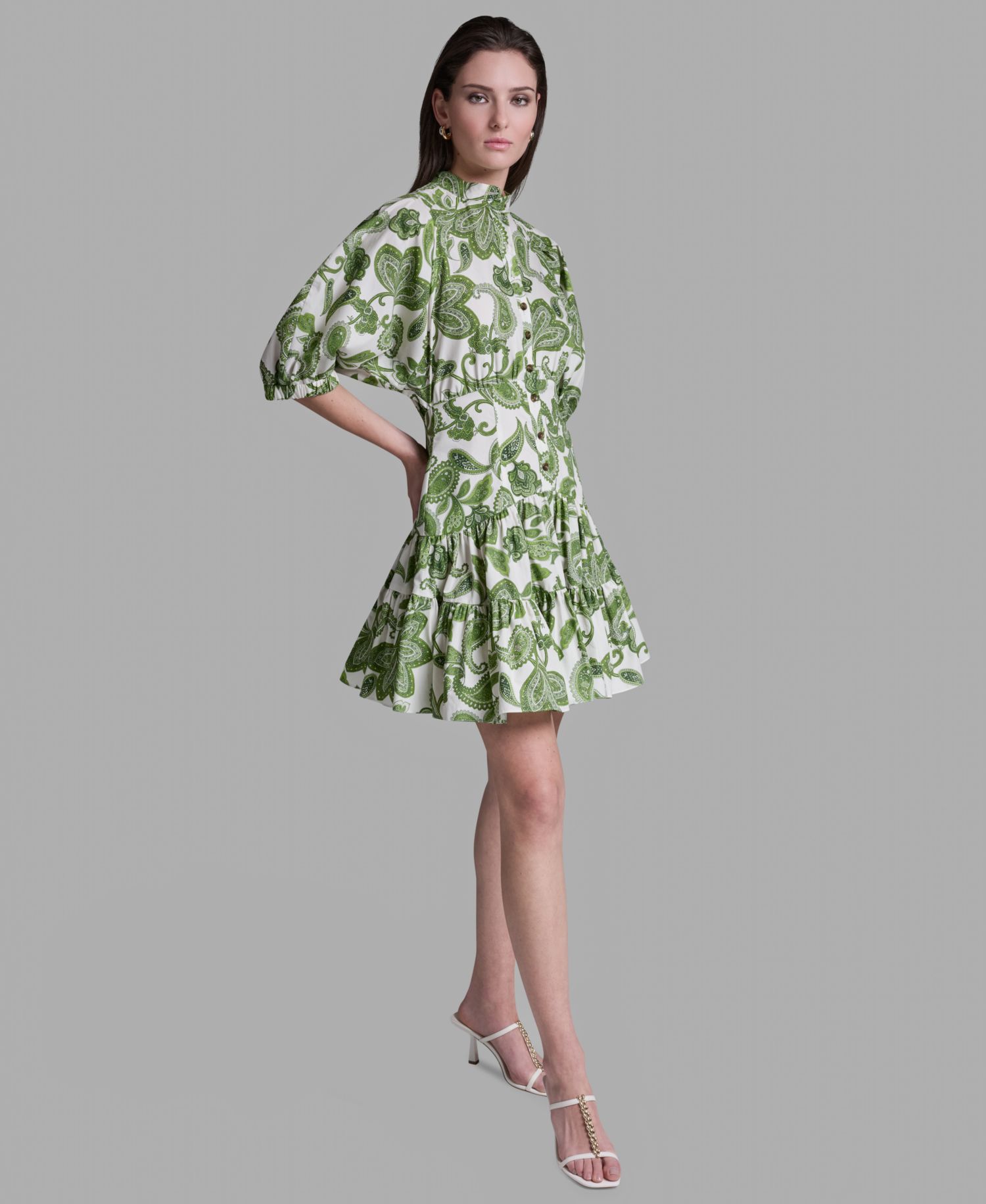 Women's Paisley Print Puff-Sleeve Dress