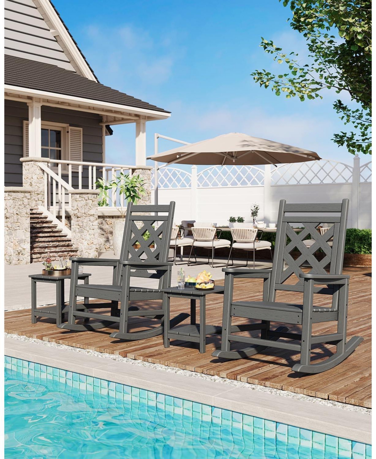gaomon Outdoor Rocking Chair Set of 2, Hdpe Weather-Resistant Porch Rockers Wood Texture, 380 Lbs Support Deck Pool