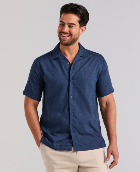 Мужская рубашка Cubavera Solid Textured Camp Collar, цвет: Океанский