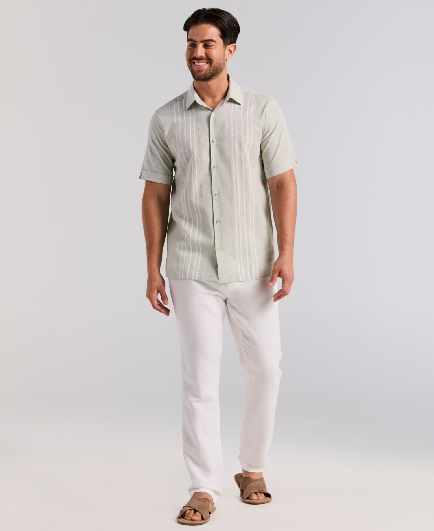 Men's Linen Blend Dobby Panel Shirt