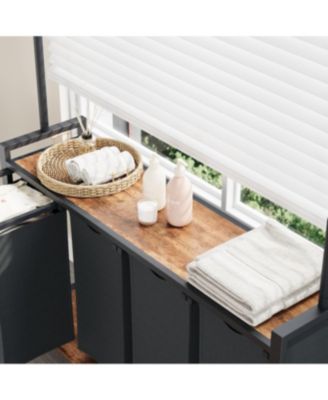 Rolling Laundry Sorter Hamper 4 Section Basket with Hanging Rack Plus Wheels Organizer for Laundry Room Rustic