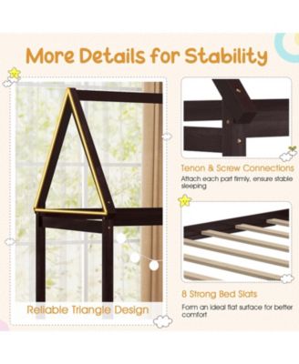 Kids Platform Floor Bed with Roof and Heavy Duty Slats