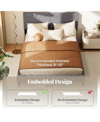 Modern Upholstered Platform Bed with Linen Headboard