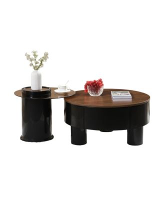 Round Nesting Coffee Table Set of 2 - Center Table with Storage Drawer, Round Coffee Table and End Table Set for Living Room, Home Office