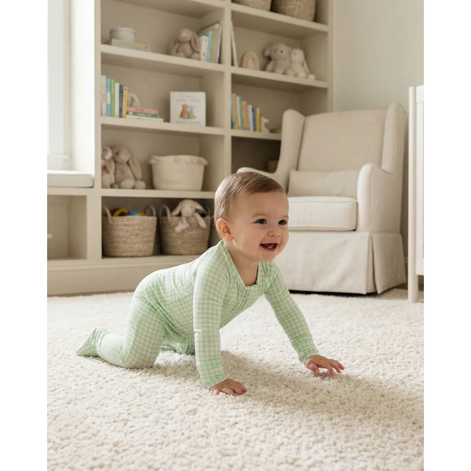 Baby Boy's Pistachio Gingham Bamboo Sleeper