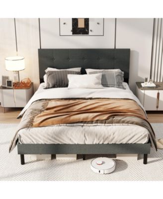 Upholstered Platform Bed Frame with Linen Fabric