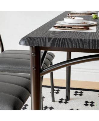 5 Piece Dining Set for 4, Rectangular Metal Frame Table with Bench & Upholstered Chairs, Space Saving Dining Set