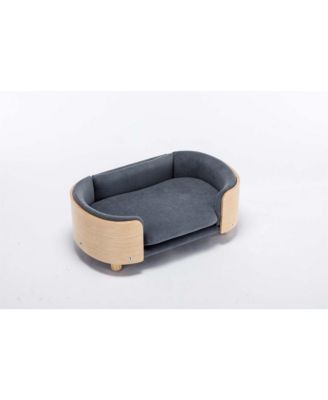  Mid-Size Scandinavian Elevated Dog Bed with Solid Wood Legs and Velvet Cushion