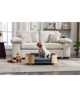  Mid-Size Scandinavian Elevated Dog Bed with Solid Wood Legs and Velvet Cushion