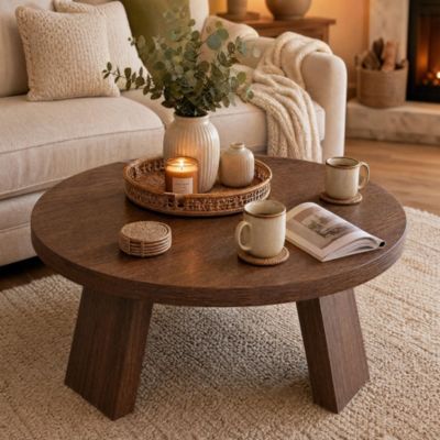 Round Wood Coffee Tables for Living Room,Circle Coffee Table,for Apartment, Easy Assembly