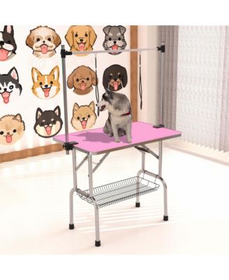 36" Pink Folding Pet Grooming Table with Stainless Steel Frame and Adjustable Arm