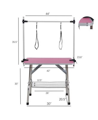 42 Folding Pet Grooming Table with Stainless Steel Frame and Adjustable Arm