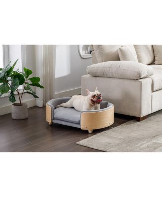  Mid-Size Light Grey  Scandinavian Elevated Dog Bed with Solid Wood Legs and Velvet Cushion