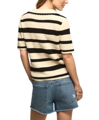 Women's Short-Sleeve Striped Polo Sweater