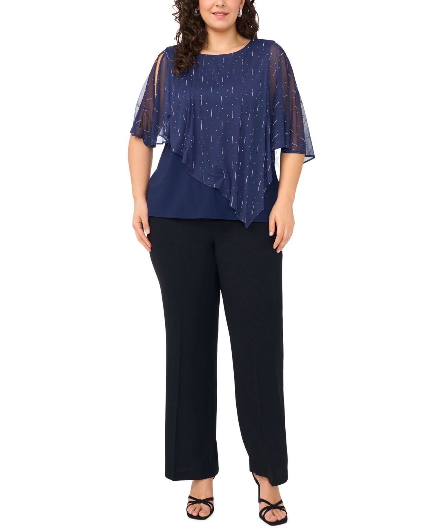 Plus Size Cape Overlay Crewneck Top