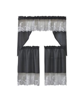 Polyester Bethany Embroidered 3 Piece Kitchen Curtains Tier and Swag Set 60" x 36"