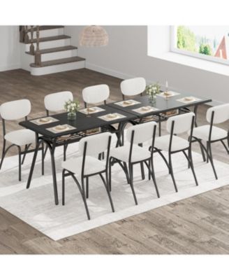 5-Piece Dining Table Set for 4, Rectangular Table with Storage Rack, Boucle Dining Chairs