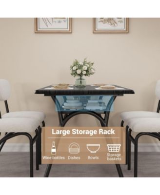 5-Piece Dining Table Set for 4, Rectangular Table with Storage Rack, Boucle Dining Chairs