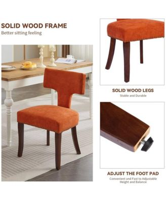 Modern Wooden Dining Chairs Set of 2 - Linen Upholstered Kitchen Chairs with Curved Backrest, Copper Nails for Dining Room