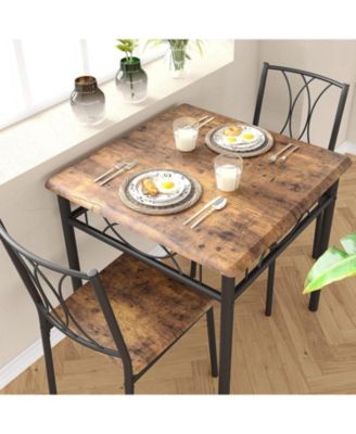 3-Piece Dining Table Set for 2, Kitchen Table with 2 Chairs, Space-Saving Square Table for Small Apartment