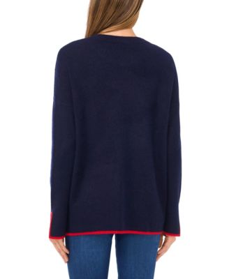 Women's Crewneck Heart Embroidered Sweater