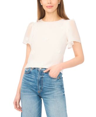 Women's Crew Neck Flutter-Sleeve Blouse