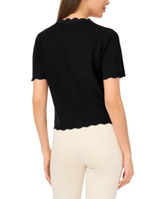 Women's Crewneck Scallop-Edge Cardigan Sweater