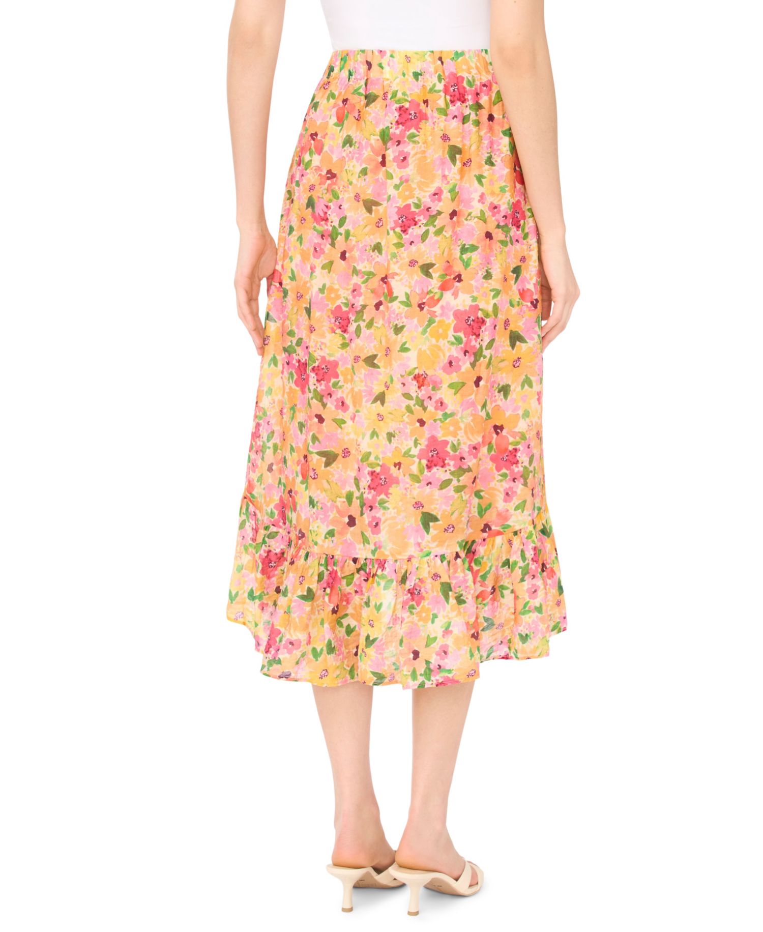 Women's Floral Ruffle Hem Midi Skirt