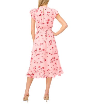 Women's Flutter-Sleeve Smocked-Waist Midi Dress