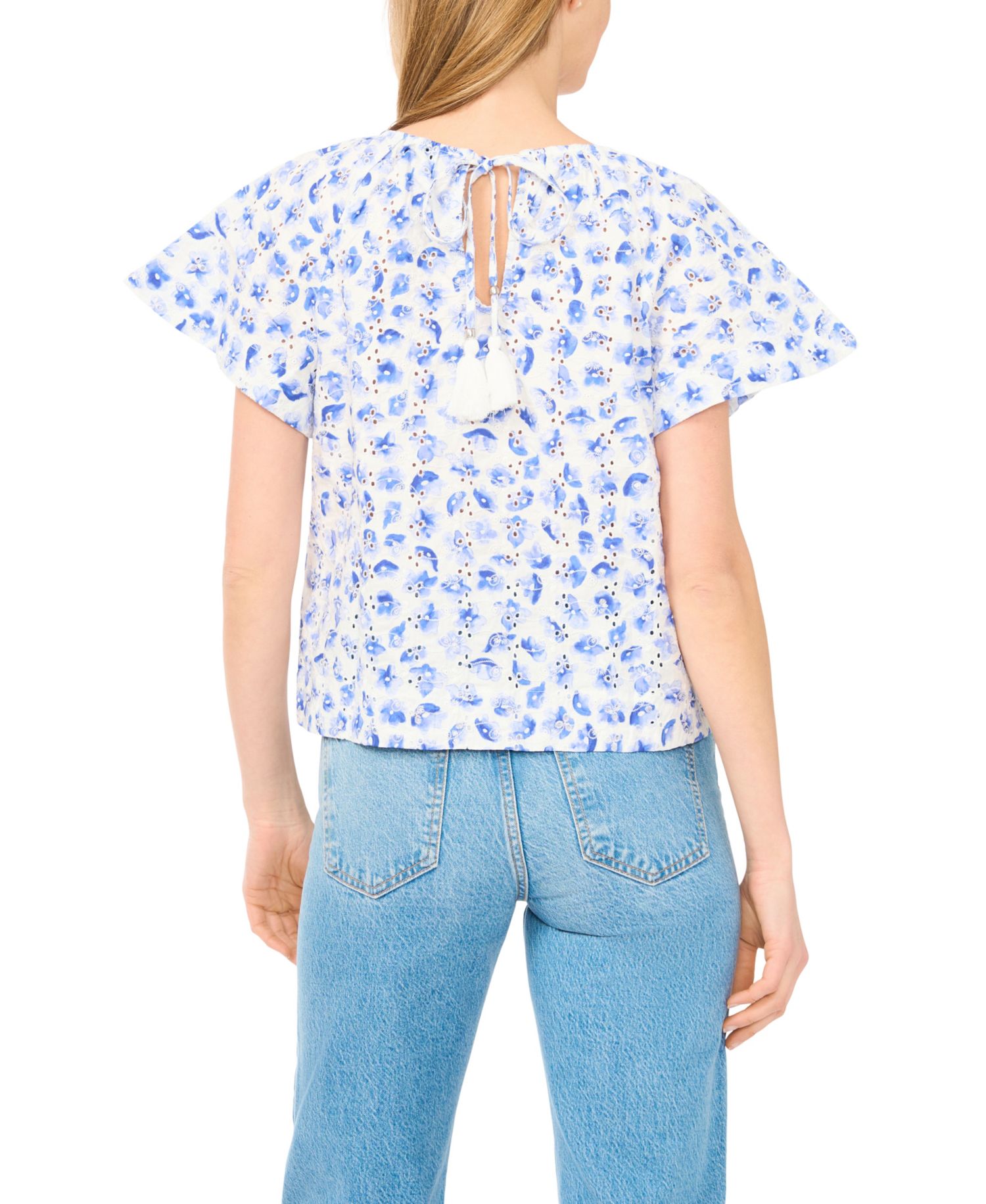 Women's Ruffle-Sleeve Crewneck Cotton Top