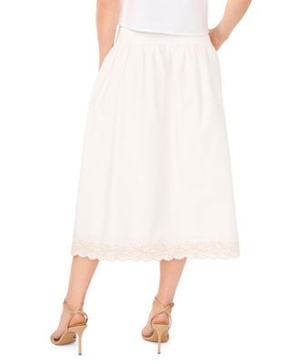 Women's Smocked-Waist Embroidered A-Line Midi Skirt