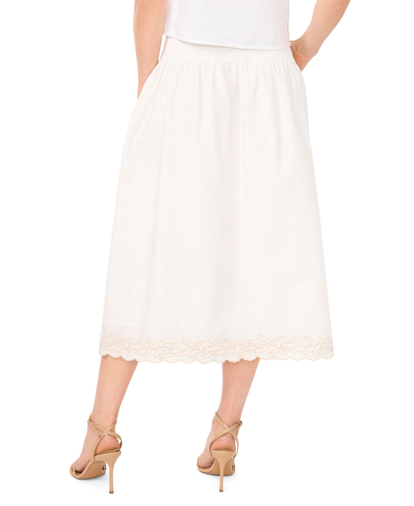 Женская юбка CeCe Smocked-Waist Embroidered A-Line Midi, цвет: Белый — фото 4
