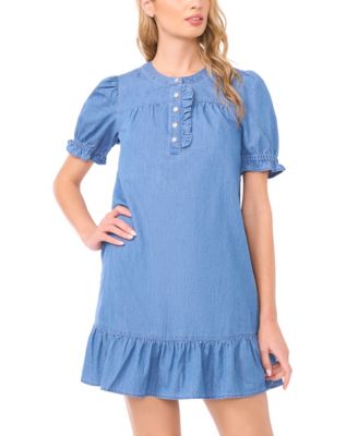Women's Crewneck Ruffle-Hem Cotton Mini Dress
