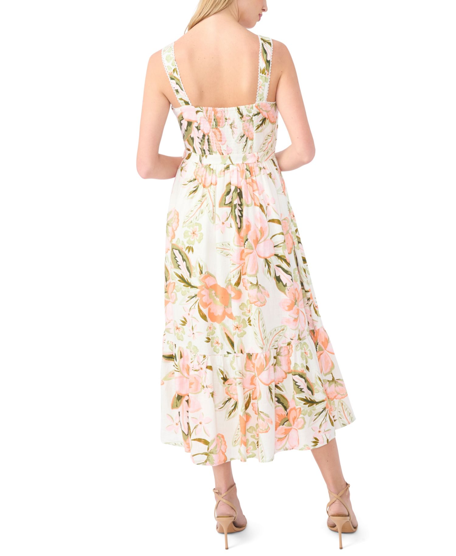 Women's Floral Square Neck Midi Dress
