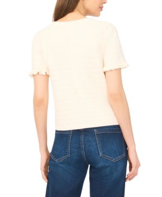 Women's Crewneck Short-Sleeve Cardigan Sweater