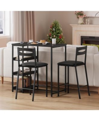 3-Piece Counter Height Dining Table Set, Storage Shelves & Upholstered Chairs, Wooden Table for Small Spaces