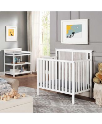 Mini Crib with Mattress Pad 3in1 Convertible Design Reversible Back Panel and Adjustable Mattress Heights for Nursery