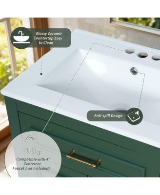 24" Bathroom Vanity with Ceramic Sink, Modern Freestanding MDF Cabinet, Tip-Out Drawer Soft Close Door for Small Bathrooms