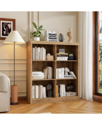 3-Tier 6-Cube Bookcase, Wooden Cubby Bookshelf with Anti-Tip, Open Storage for Living Room, Bedroom, Home, Oak