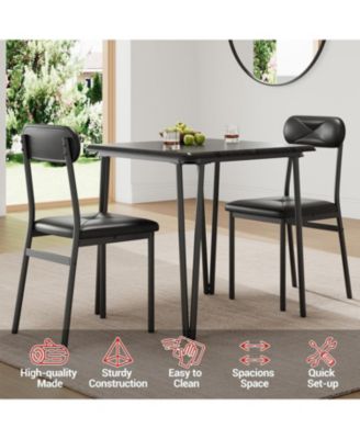 2-Person Space-Saving Small Square Wood Dining Table Set, Upholstered Seats, Compact for Apartments, Breakfast Nook