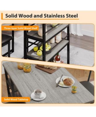 3-Piece Bar Table Set, Dining Table & 2 Cushion Stools, Tall Breakfast Nook with Storage Shelves for Apartment