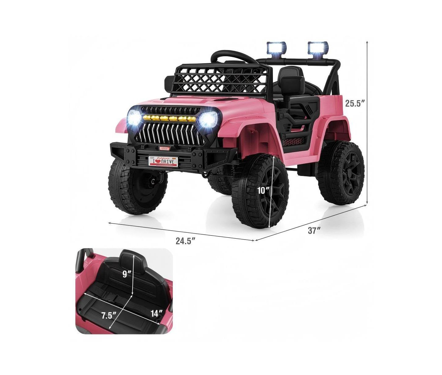 Детская игрушка HONGGE 12V Electric Ride-On Truck with Remote Control and LED Lights, 1-Seat, Ages 3-10, цвет: Розовый — фото 3