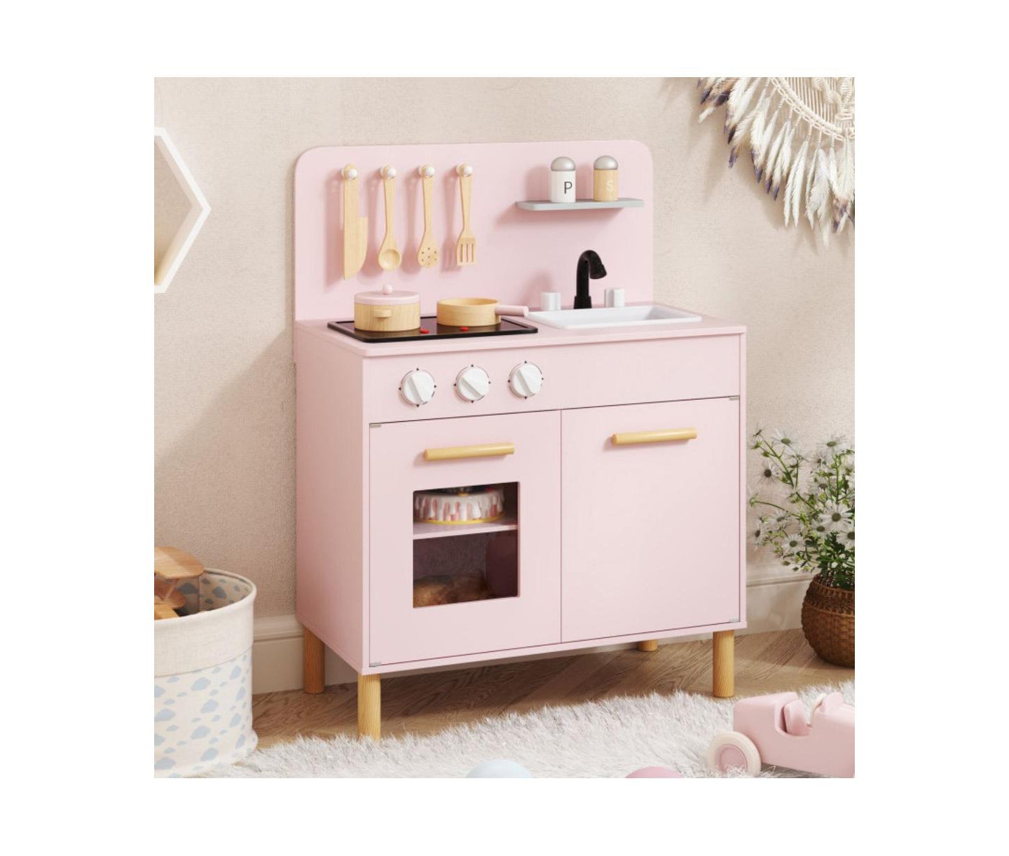 Детский игровой набор HONGGE Kids Kitchen Playset With Lights and Sounds, от 3 лет, цвет: Розовый — фото 2