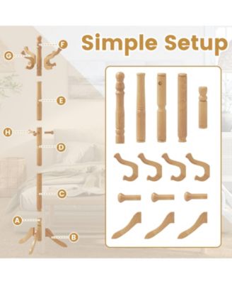 Solid Wood Hall Tree with Multiple Hooks and Height Options