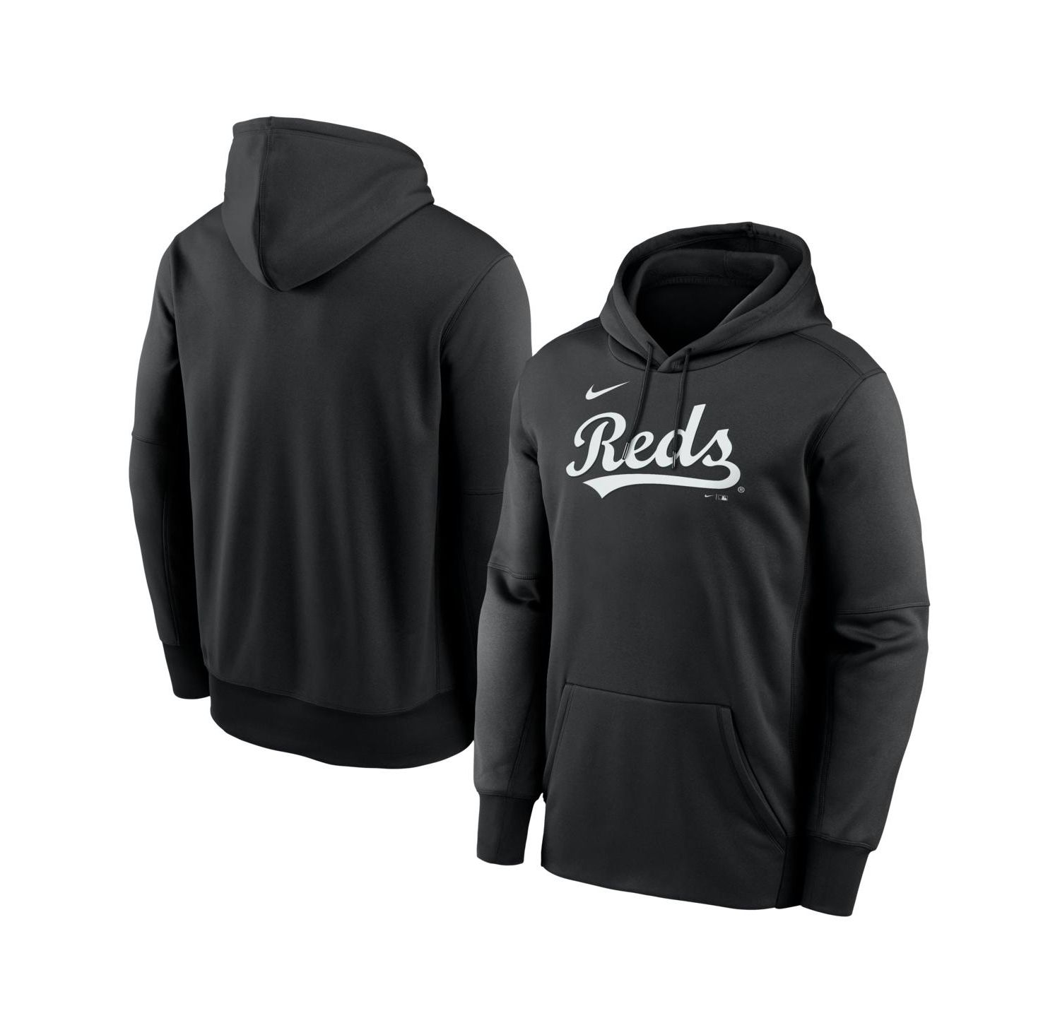 Men's Black Cincinnati Reds Primary Wordmark Therma Hoodie