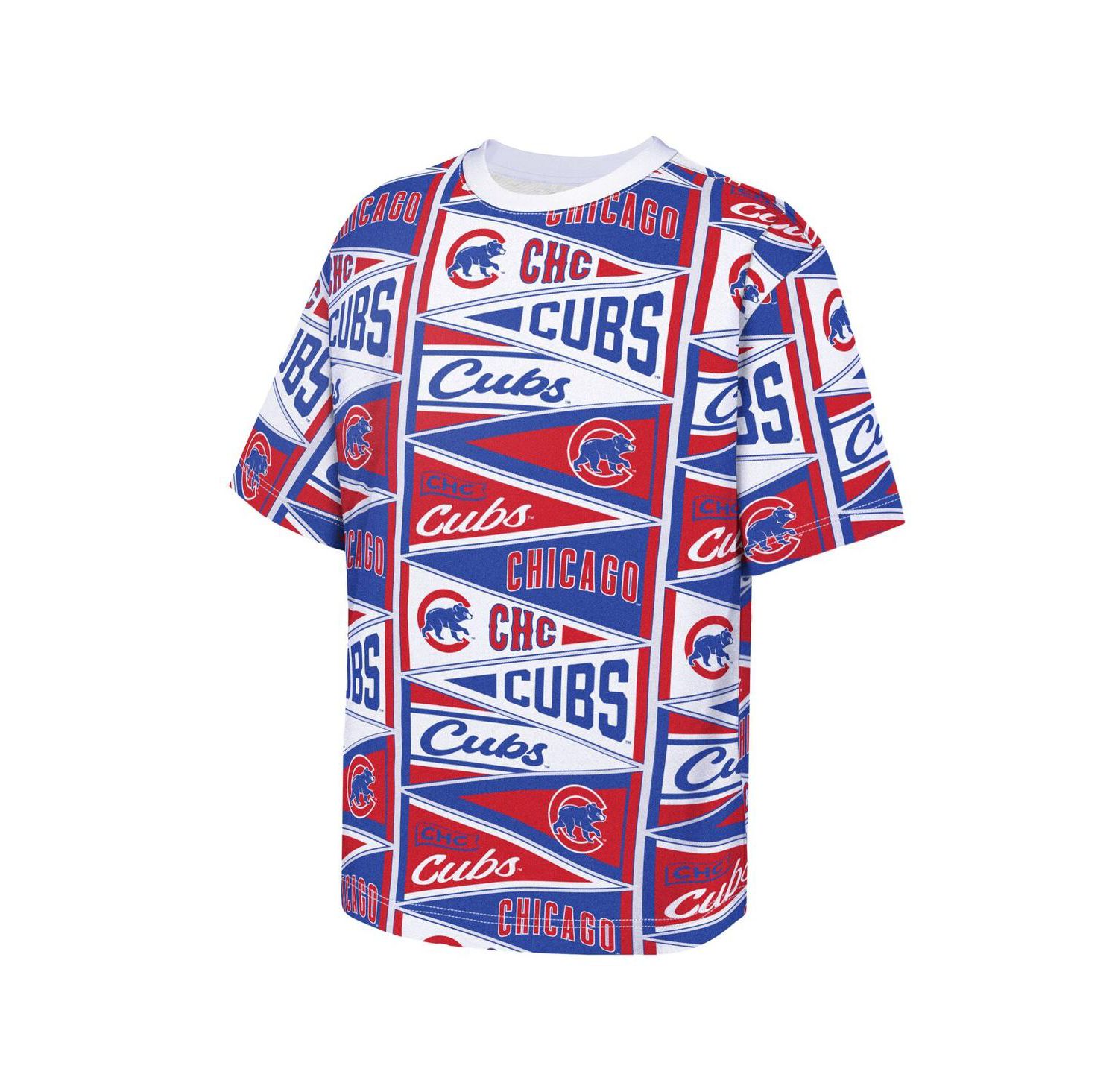 Big Boys and Girls Red Chicago Cubs All-Over Pennant T-Shirt