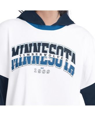 Women's White/Navy Minnesota Timberwolves Key Player Oversized Hooded Long Sleeve T-Shirt