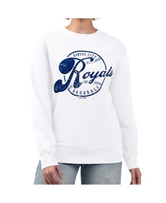 Women's White Kansas City Royals Distressed Baseball Team Fleece Pullover Sweatshirt